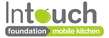 the logo of Intouch Foundation, The word Intouch with a green apple replacing the 'o' in 'touch'