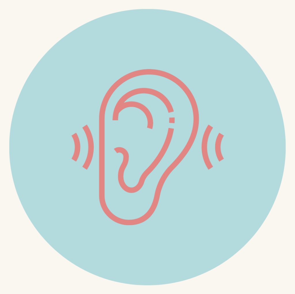 Blue circle with red sound icon inside it