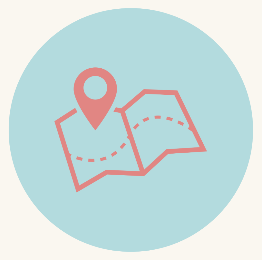 Blue circle with red map icon inside it