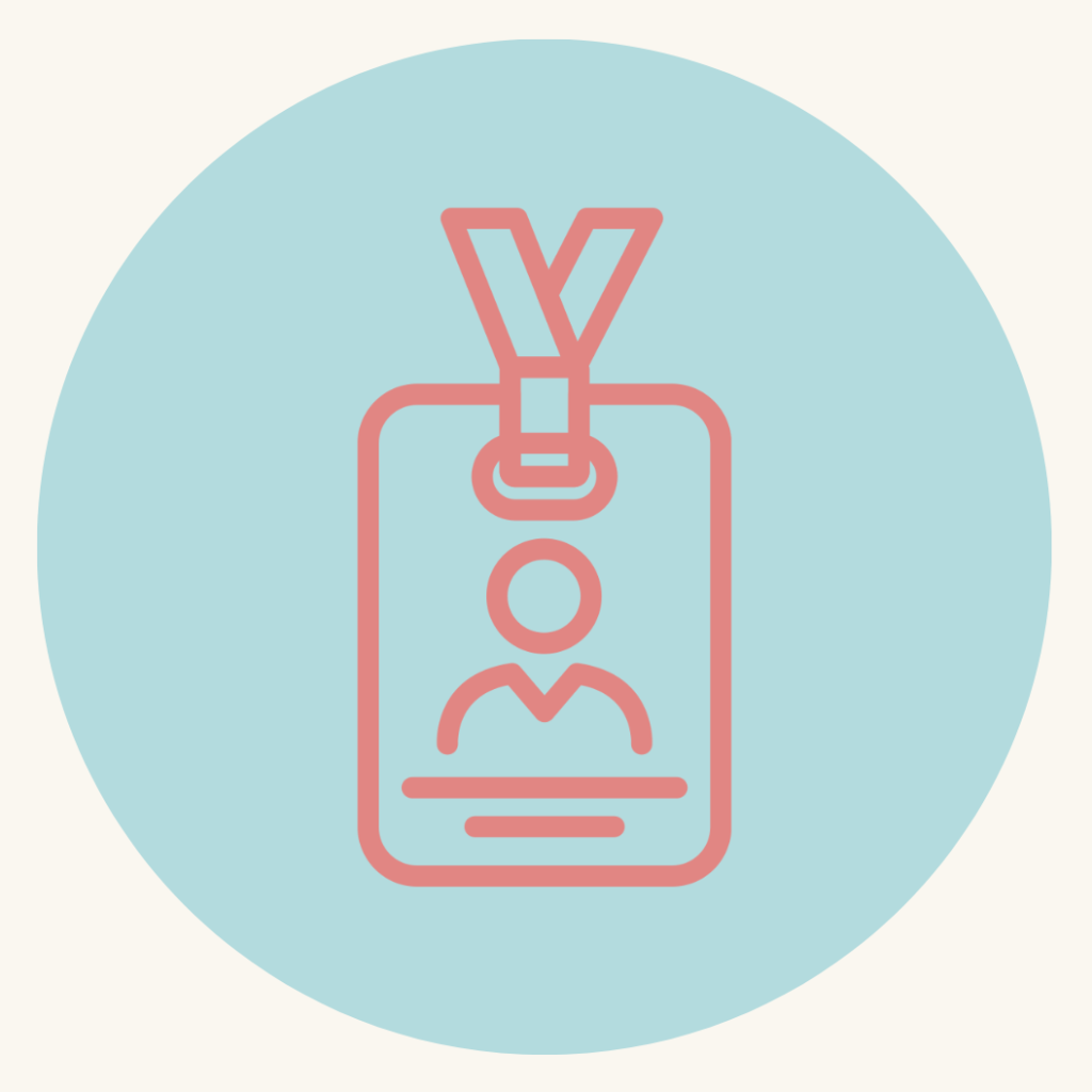 Blue circle with red accessibilty icon inside it