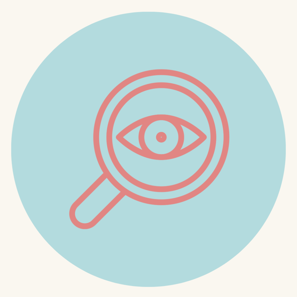 Blue circle with red visibilty icon inside it